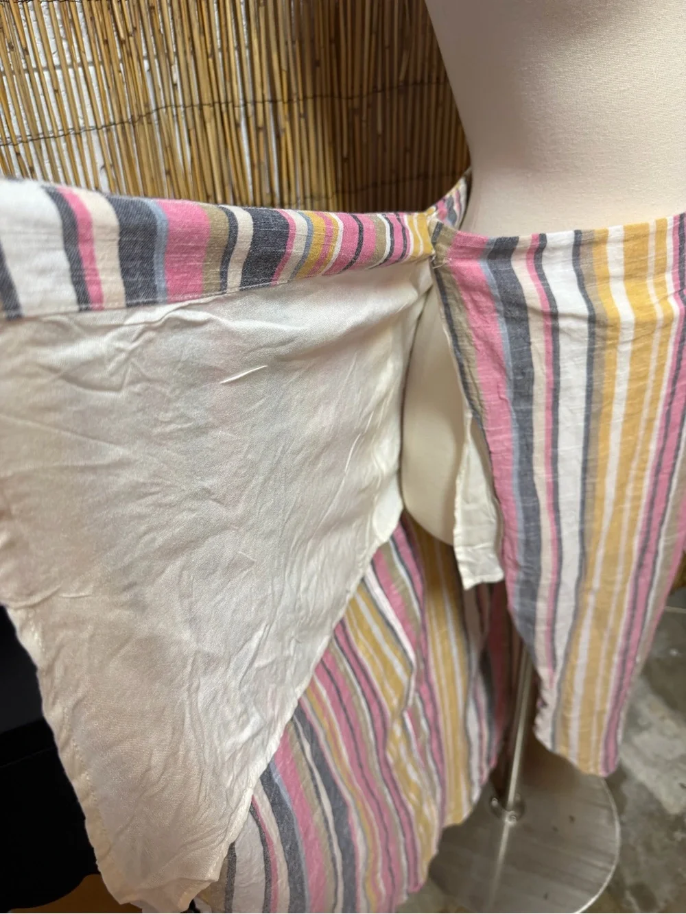 Free People Striped Wrap Midi Skirt Pink Yellow Gray Cotton Size 10